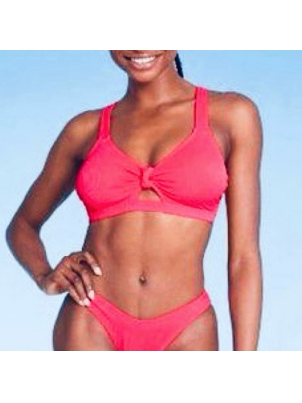 🆕- Xhilaration Bubble Gum Pink Ribbed Front Knot Bikini